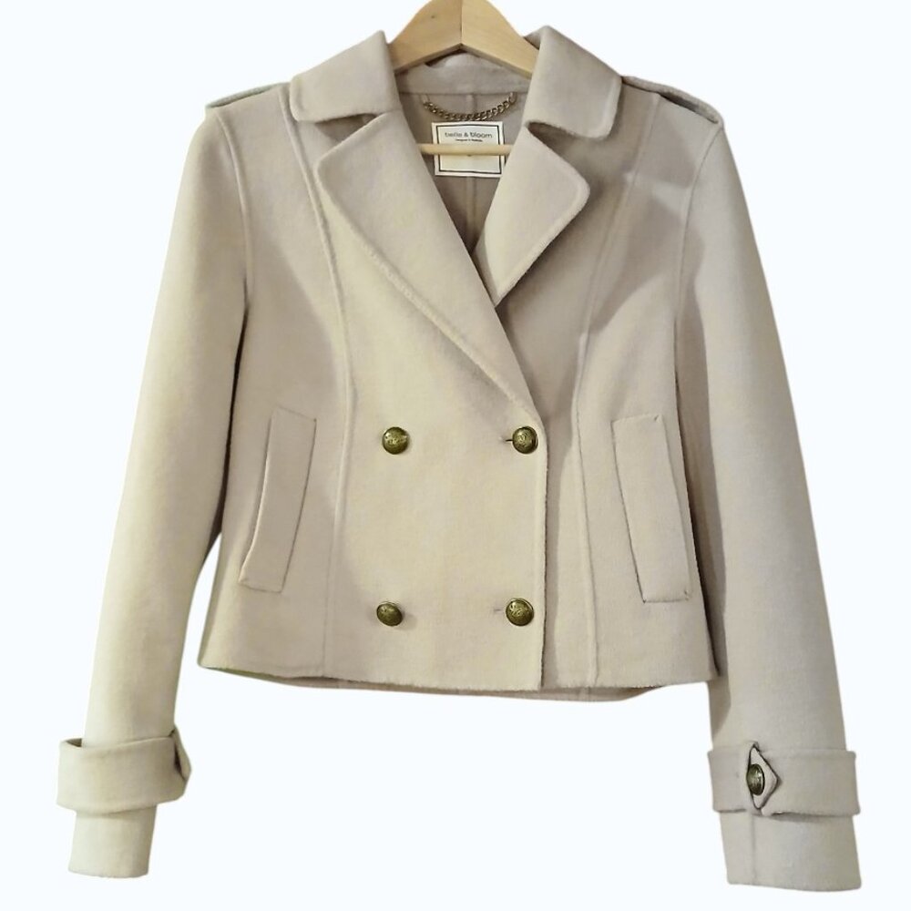 BELLE & BLOOM Tan Thick Wool Blend Cropped (Unlined) Jacket EUC